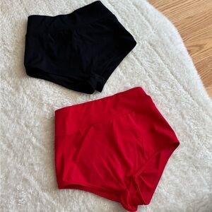 Pair of Women's Booty Shorts-High Waist V Back Yoga Shorts